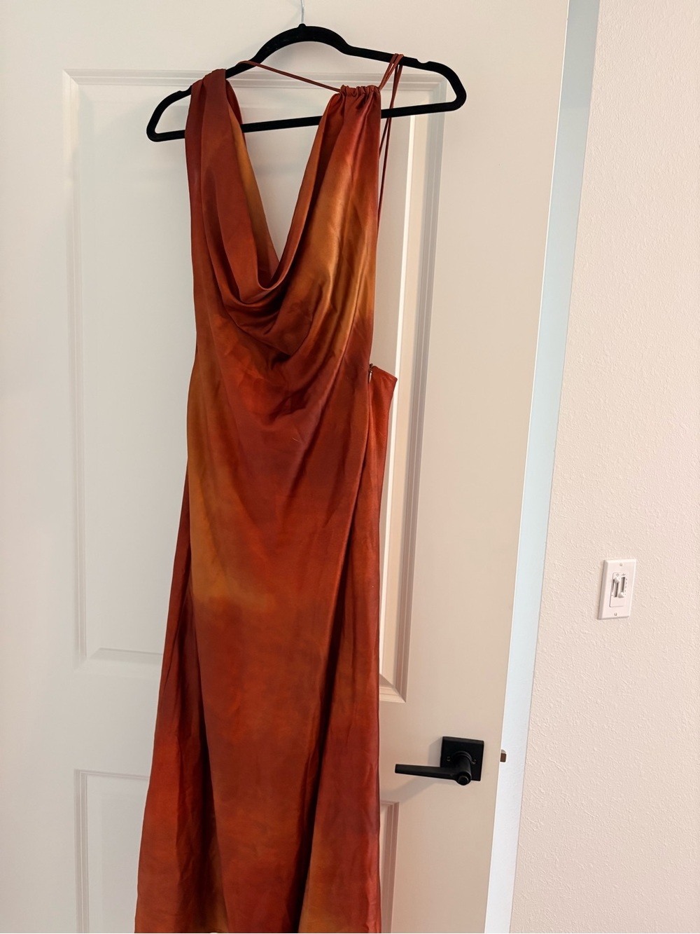 Backless Satin Slip Dress in Rust Orange